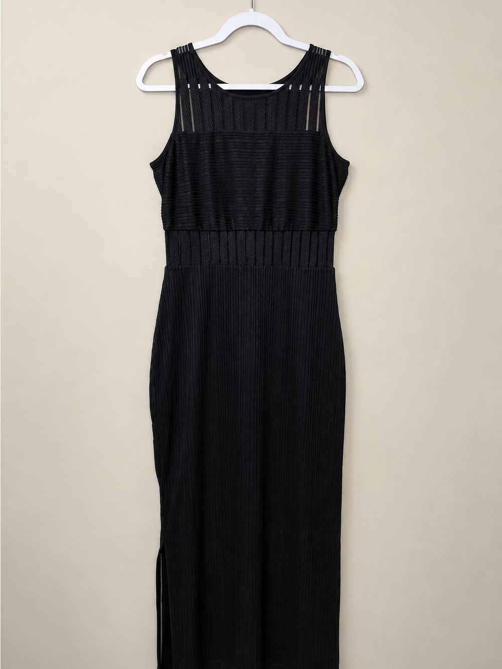 Armani Exchange Black Sleeveless Maxi Dress with Ribbed Detail